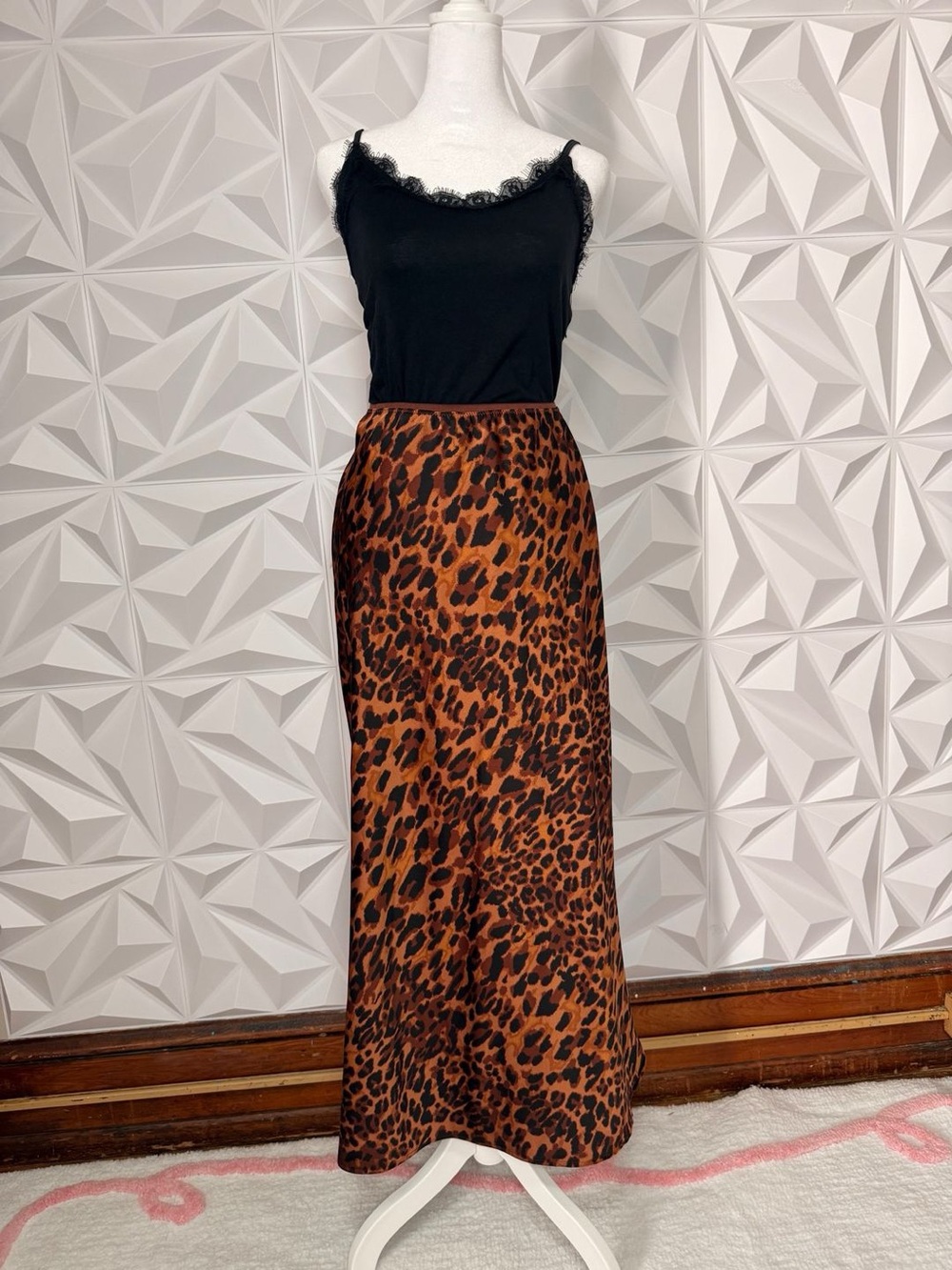 a new day Leopard Print Satin Maxi Skirt - Brown/Black